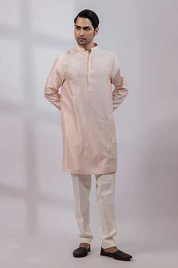 Peach Aura Palm Embroidered Kurta Set
