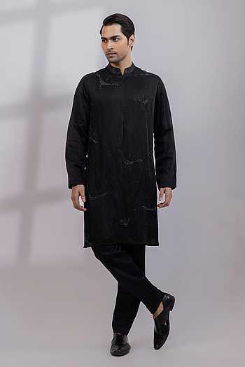 Black Verse Tonal Embroidered Kurta Set