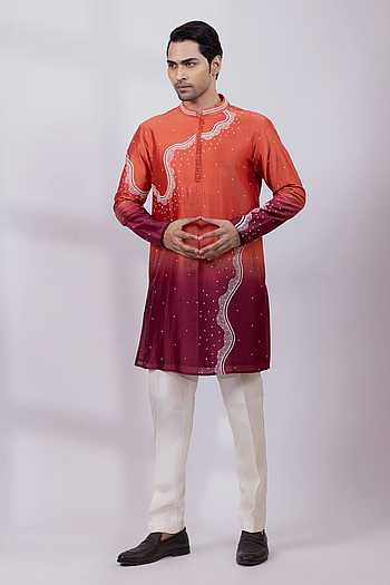 Sunset Flare Embroidered Ombre Kurta Set