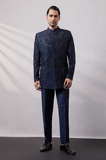 Navy Constellation Embroidered Bandhgala Set