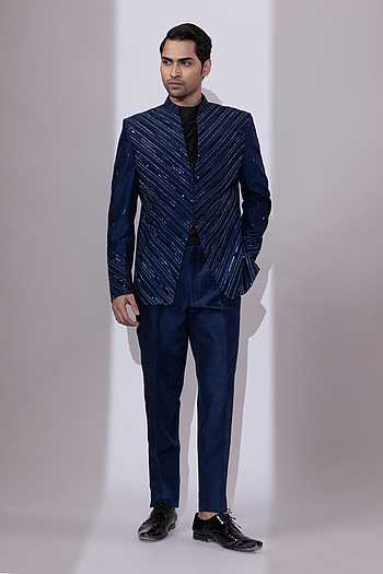 Cosmic Current Embroidered Bandhgala Set