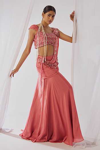 Mahagauri Pre-Draped Saree & Embroidered Blouse Set