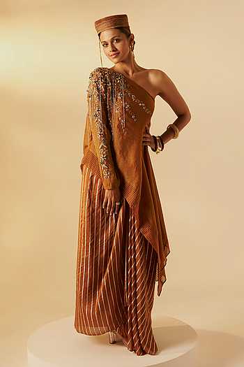 Girija Embroidered One Shoulder Top & Skirt Set