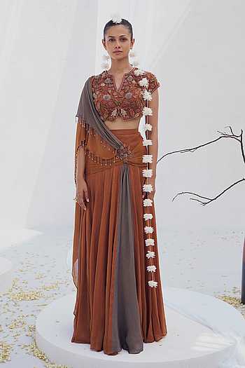 Dayamayi Two Tone Pre-Draped Saree Set