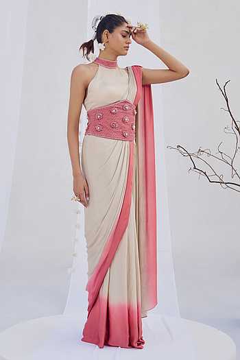 Dip Dyed Pre-Draped Saree Set
