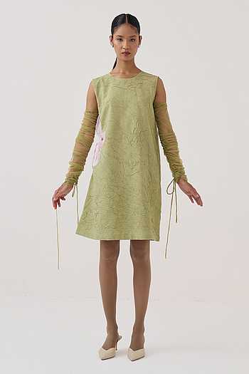 Side Floral Drawstring Shift Dress