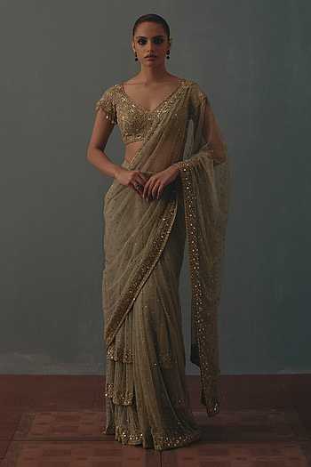 Hand Embroidered Pre-Draped Saree & Blouse Set