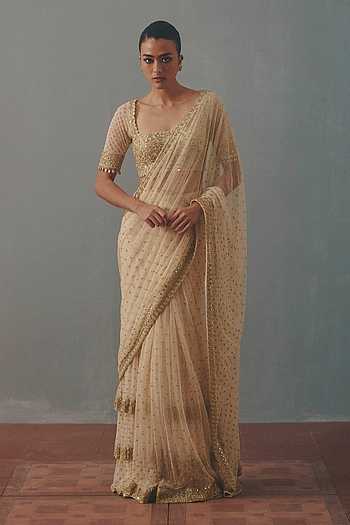 Hand Embroidered Ruffle Pre-Draped Saree With Blouse