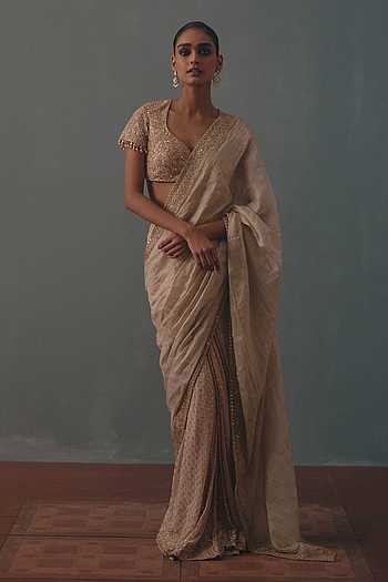 Hand Embroidered Pre-Draped Saree & Blouse Set