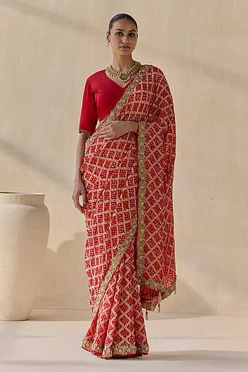 Sinduri Rekha Embroidered Saree With Blouse