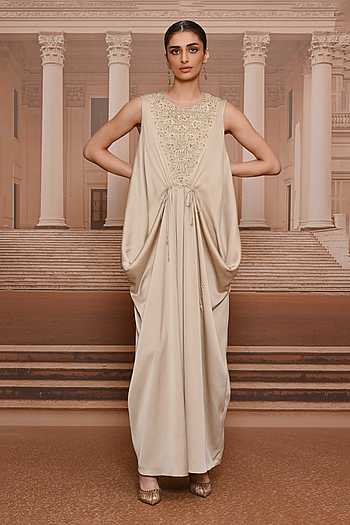 Fluid Embroidered Draped Dress