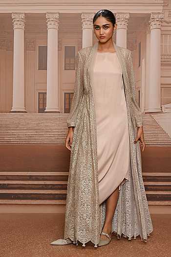 Embroidered Jacket & Satin Dress Set