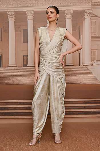 Pearl Embroidered Draped Dhoti Jumpsuit