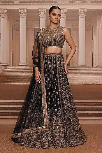 Hand Embroidered Satin Organza Lehenga Set