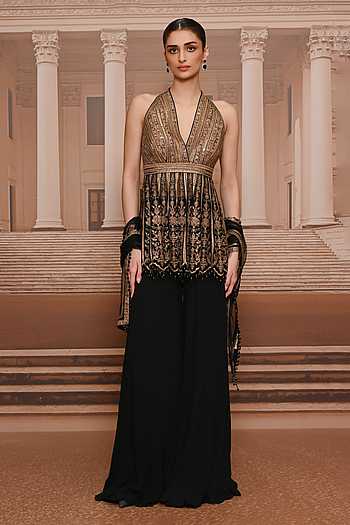 Embroidered Peplum Kurta Sharara Set