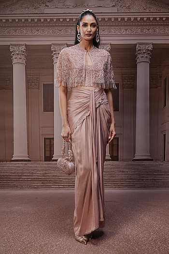 Sequin Cape & Draped Skirt Set