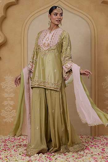 Saanjh Contrast Yoke Kurta & Sharara Set