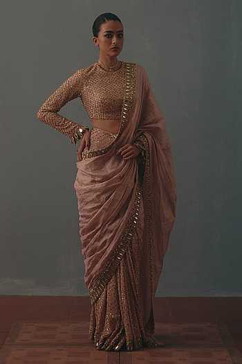 Hand Embroidered Pre-Draped Saree Set
