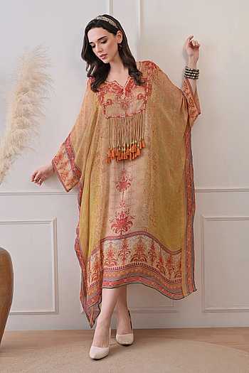 Placement Print Hand Embroidered Kaftan