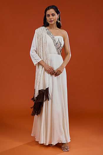 Embroidered Draped Sleeve Dress
