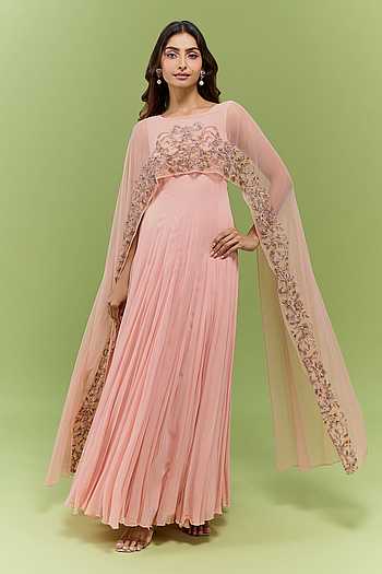 Embroidered Cape Pleated Dress