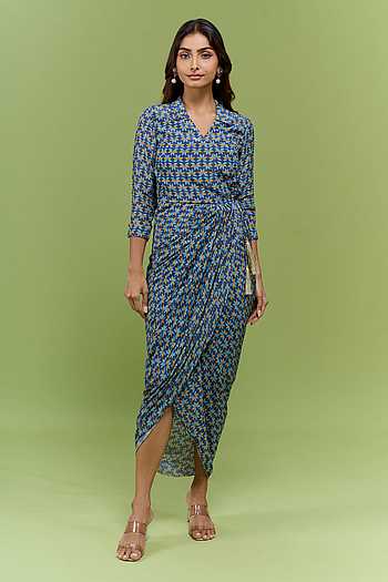Geometric Print Wrap Style Dress