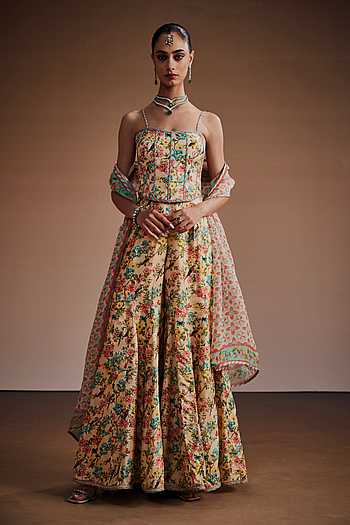 Floral Print Corset Sharara Set