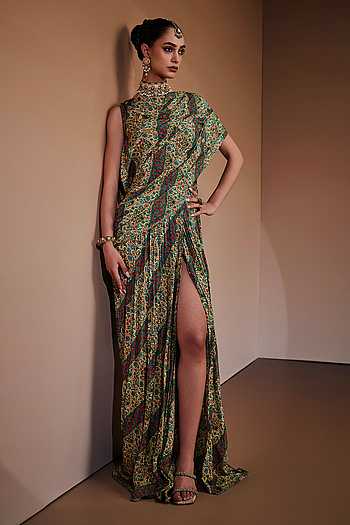 Heritage Printed Draped Gown