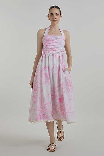 Rosia Toile Print Halter Dress