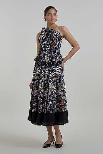 Eliza Floral Print Linen Blend Top & Skirt Set