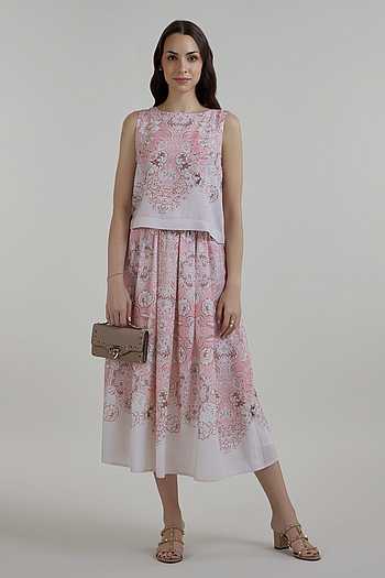 Anna Vintage Floral Print Top & Skirt Set