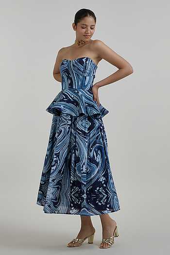 Marbela Marble Print Peplum Top & Skirt Set