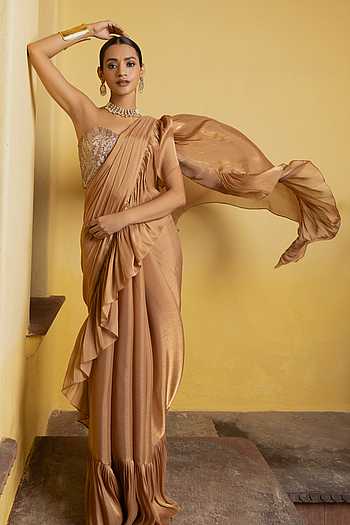 Ruffle Pre-Draped Saree & Blouse Set