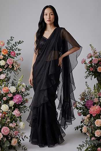 Ruffle Pre-Draped Saree & Blouse Set