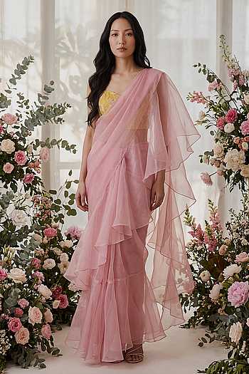 Ruffle Organza Saree & Blouse Set