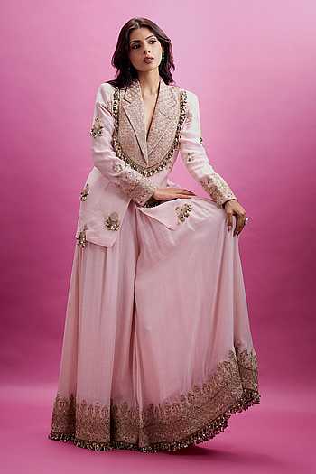 Placket Embroidered Blazer & Sharara Set