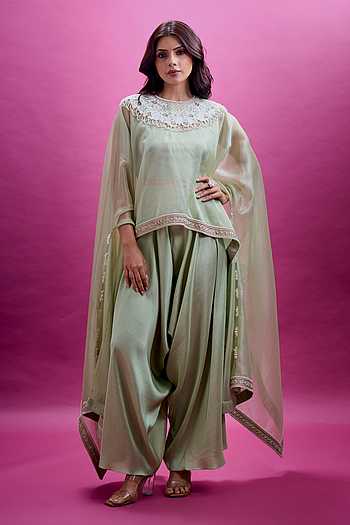 Placement Embroidered Cape Draped Pant Set