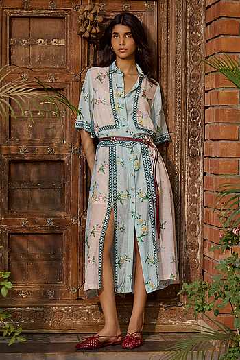 Floral Organza Linen Midi Dress