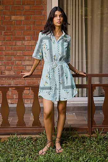 Floral Print Shirt Dress With Belt
