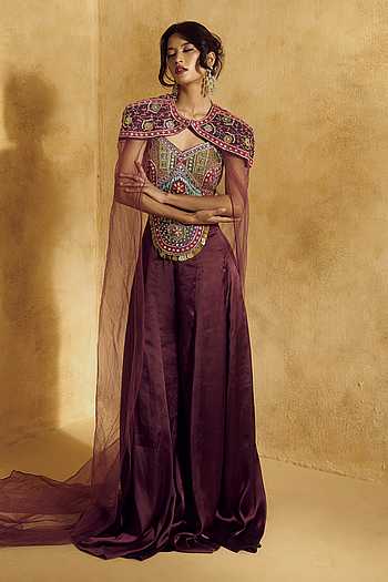 Alaya Mirror Work Cape Flared Pant Set