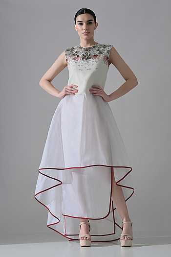 Hand Embellished Layered Asymmetric Hem Dress
