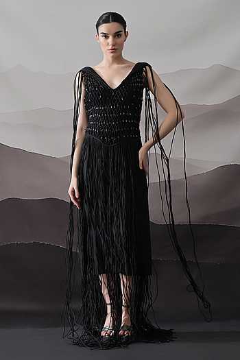 Textured Handcrafted Fringe Gown