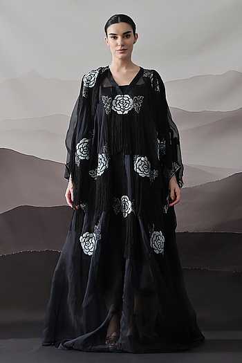 Floral Organza Cotton Silk Kaftan & Overlay Set