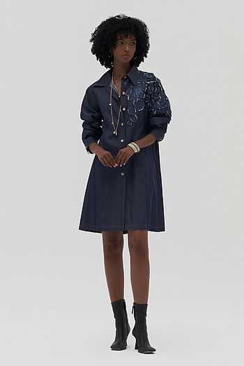 Dao Embroidered Indigo Denim Dress
