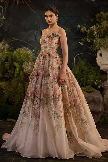Gardens Tonal Embroidered Gown