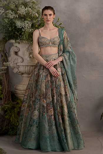 Whiterose Floral Print Lehenga Set