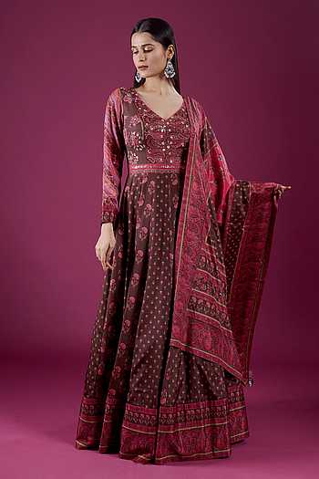 Floral Print Anarkali & Dupatta Set 