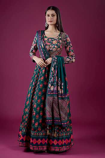 Floral Butti Print Anarkali & Dupatta Set 
