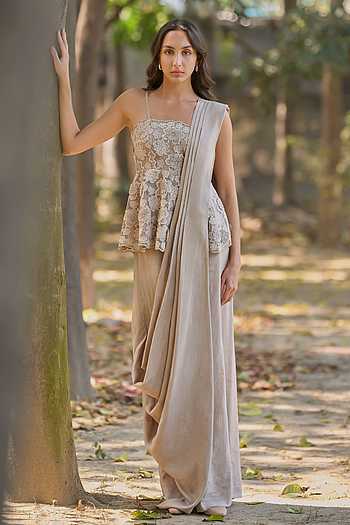 Corded Lace Blouse & Pre-Draped Saree Set