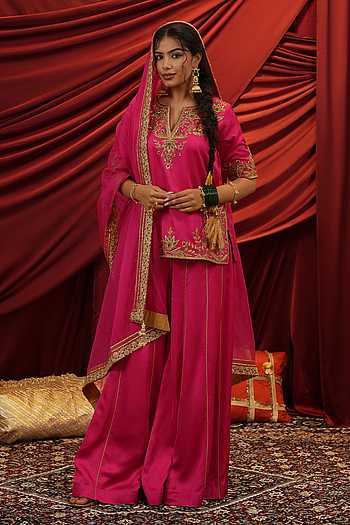 Adaa Silk Embroidered Kurta Sharara Set